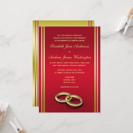 Convite Dourado e vermelho legante, Casamento de Anéis de