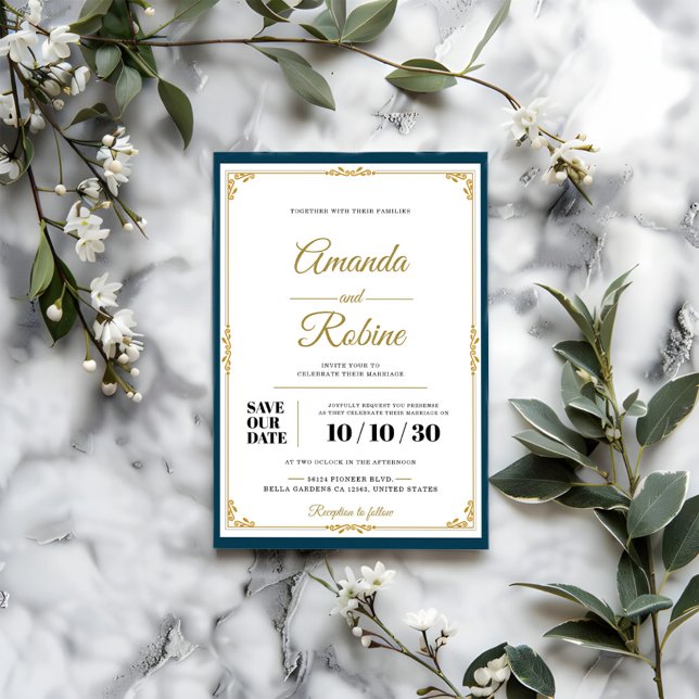 Convite Dourado Elegante Clássico para Casamento d (Criador carregado)
