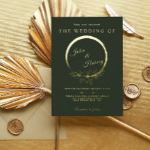 Convite Dourado Elegante de Foil de Casamento Verd