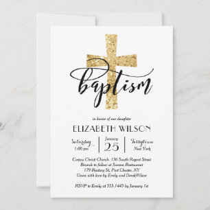 Convite Dourado elegante do baptismo da cruz do