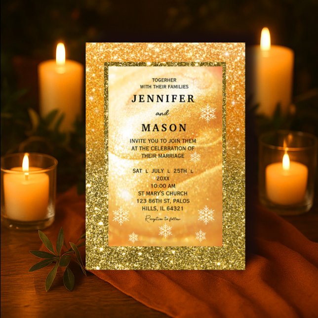 Convite Dourado elegante | Glitter e Pérolas (#weddingstationery #fall #weddinginvitation #autumnwedding #gardenweddinginvite #candlelightwedding)