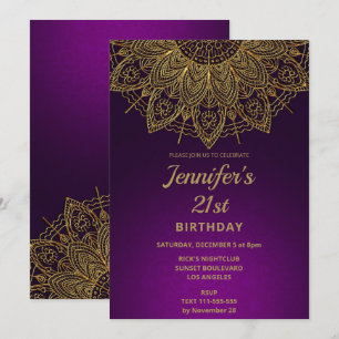 Convite Dourado Elegante Mandala aniversário de 2