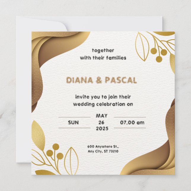 Convite Dourado Elegante Minimalista para Casament (Frente)