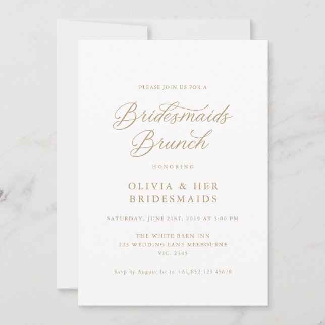 Convite Dourado Elegante Modern Script Bridesmaids Brunch (Frente)