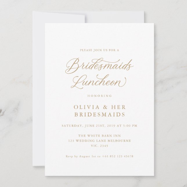 Convite Dourado Elegante moderno de Bridesmaids Luncheon (Frente)
