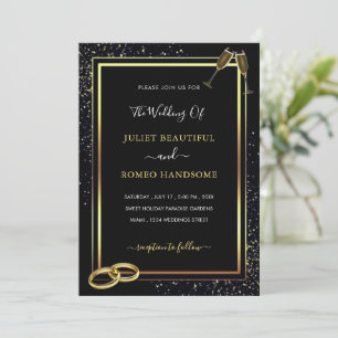 Convite Dourado Elegante para Casamento Negro com