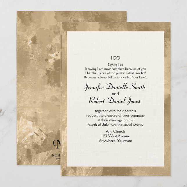 Convite Dourado Elegante Para Casamento Por Aquare (Frente/Verso)