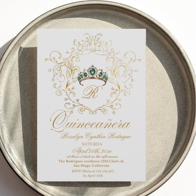 Convite Dourado Elegante Quinceanera (Criador carregado)