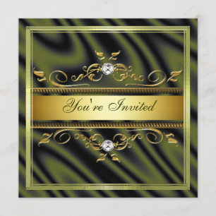 Convite Dourado elegante Te da seda/cetim da verde