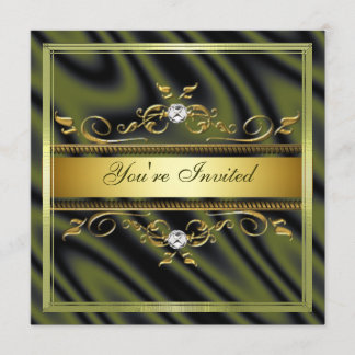 Convite Dourado elegante Te da seda/cetim da verde