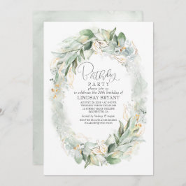 Convite Dourado Eucalyptus Greenery Wreath Boho Aniversári