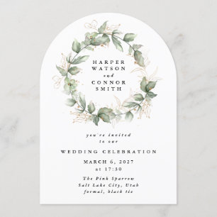 Convite Dourado Eucalyptus Wreath Greenery Moisés Sage Arc
