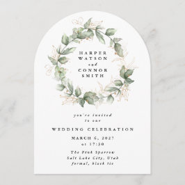 Convite Dourado Eucalyptus Wreath Greenery Moisés Sage Arc
