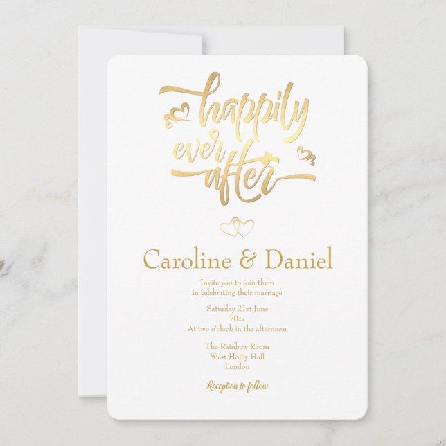 Convite Dourado Faux Foil Typografia Casamento (Frente)