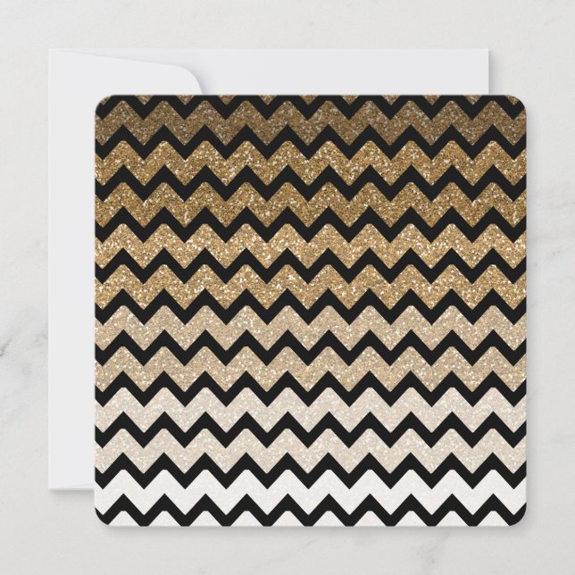 Convite Dourado Faux Glitter Chevron Ombre Sweet 16 (Frente)