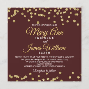 Convite Dourado Faux Glitter Confetti Casamento Elegante M