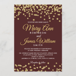 Convite Dourado Faux Glitter Confetti Casamento Elegante M