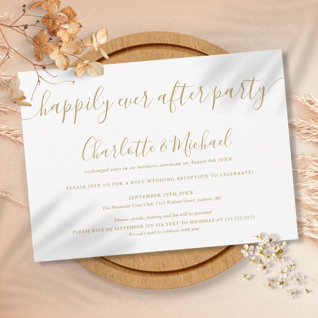 Convite Dourado Feliz Casamento de Festa (Gold Happily Ever After Party Wedding Invitation)