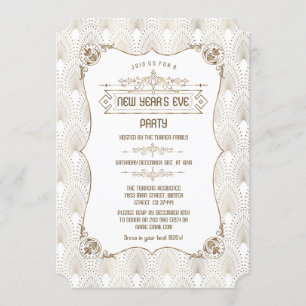 Convite Dourado Fleur-de-lis Art Deco Partido da Véspera d