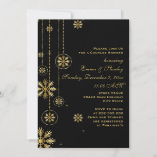 Convite Dourado floco de neve casais de casamento pretos c