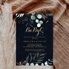 Convite Dourado Floral BabyQ Chá de fraldas Blue Barbecue