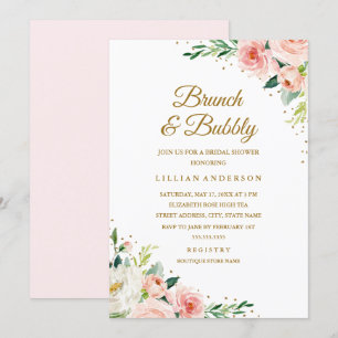 Convite Dourado Floral Brunch E Chá de panela De Borracha