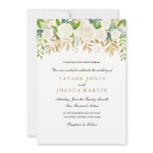 Convite Dourado Floral de Casamento por Aquarela