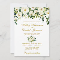 Convite Dourado Floral de Casamento Verde por Aqua