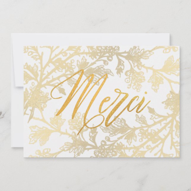 Convite Dourado Floral Elegante Merci Personalizado Obriga (Frente)