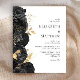 Convite Dourado Floral para Casamento Preto