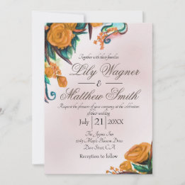 Convite Dourado Floral Rosa Greenery Casamento