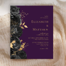 Convite Dourado Floral Roxo Preto para Casamento P