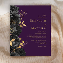 Convite Dourado Floral Roxo Preto para Casamento P