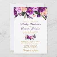 Convite Dourado Floral Roxo Ultra Violet