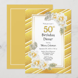 Convite Dourado Floral Striped 50º aniversário do Janto