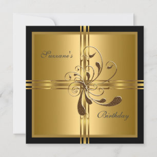 Convite Dourado Flores Abstrato