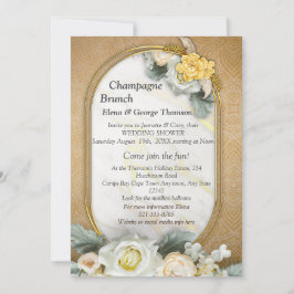 Convite Dourado fundo de Mandala com Rosas Brancas