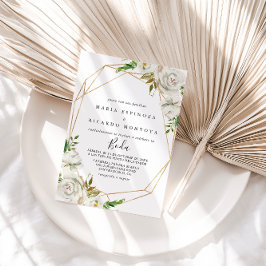 Convite Dourado Geométrico Peony Floral Casamento Espanhol
