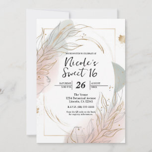 Convite Dourado Gilded Sage & Blush Botânico Sweet 16