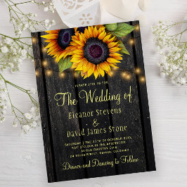 Convite Dourado girassol ruivo casado de madeira