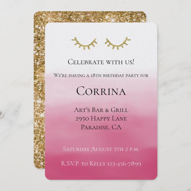 Convite Dourado Glam Glitter Strike Aniversário (Frente/Verso)