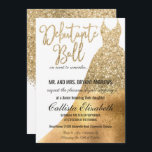Convite Dourado Glamoroso Vestido Glitter Debutante Dança<br><div class="desc">Este luxo, brilhante e glamouroso convite Debutante Ball é o design perfeito para a elegante e chique jovem dama. Sua design apresenta uma falsa brilha de ouro impressa e uma princesa de gradiente de folha de ouro vintage vestida em um simples fundo branco com tipografia personalizada dourada. Na parte de...</div>
