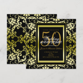 Convite Dourado Glamouroso Damask 50º Aniversário de Casam