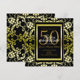 Convite Dourado Glamouroso Damask 50º Aniversário de Casam