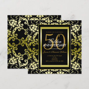 Convite Dourado Glamouroso Damask 50º Aniversário de Casam