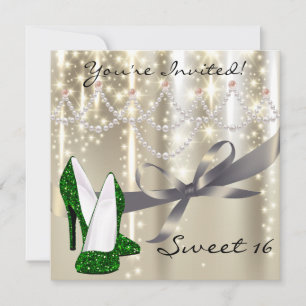 Convite Dourado Glimmer Emerald Glitter Calçados Doce Deze