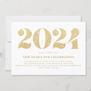 Convite Dourado Glitter 2024 Partido da Véspera do Ano Nov