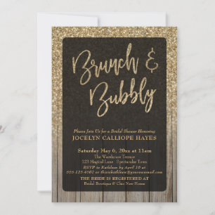 Convite Dourado Glitter Barn Wood Brunch e Bubble