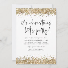 Convite Dourado Glitter Christmas Let's Party Glam