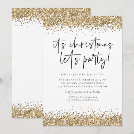 Convite Dourado Glitter Christmas Let's Party Glam
